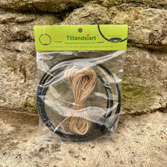 3-Pack 4-5” Tillandsia Hanging Rings | Air Plant Holders with Rope (Black Metal) - Rainforest Flora