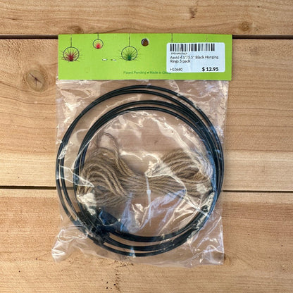 5-Pack 4-5” Tillandsia Hanging Rings | Air Plant Holders with Rope (Black Metal) - Rainforest Flora