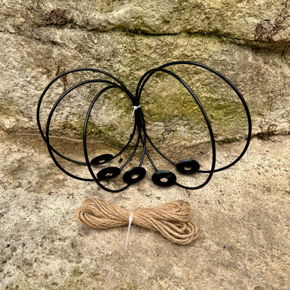 3-Pack 4-5” Tillandsia Hanging Rings | Air Plant Holders with Rope (Black Metal)